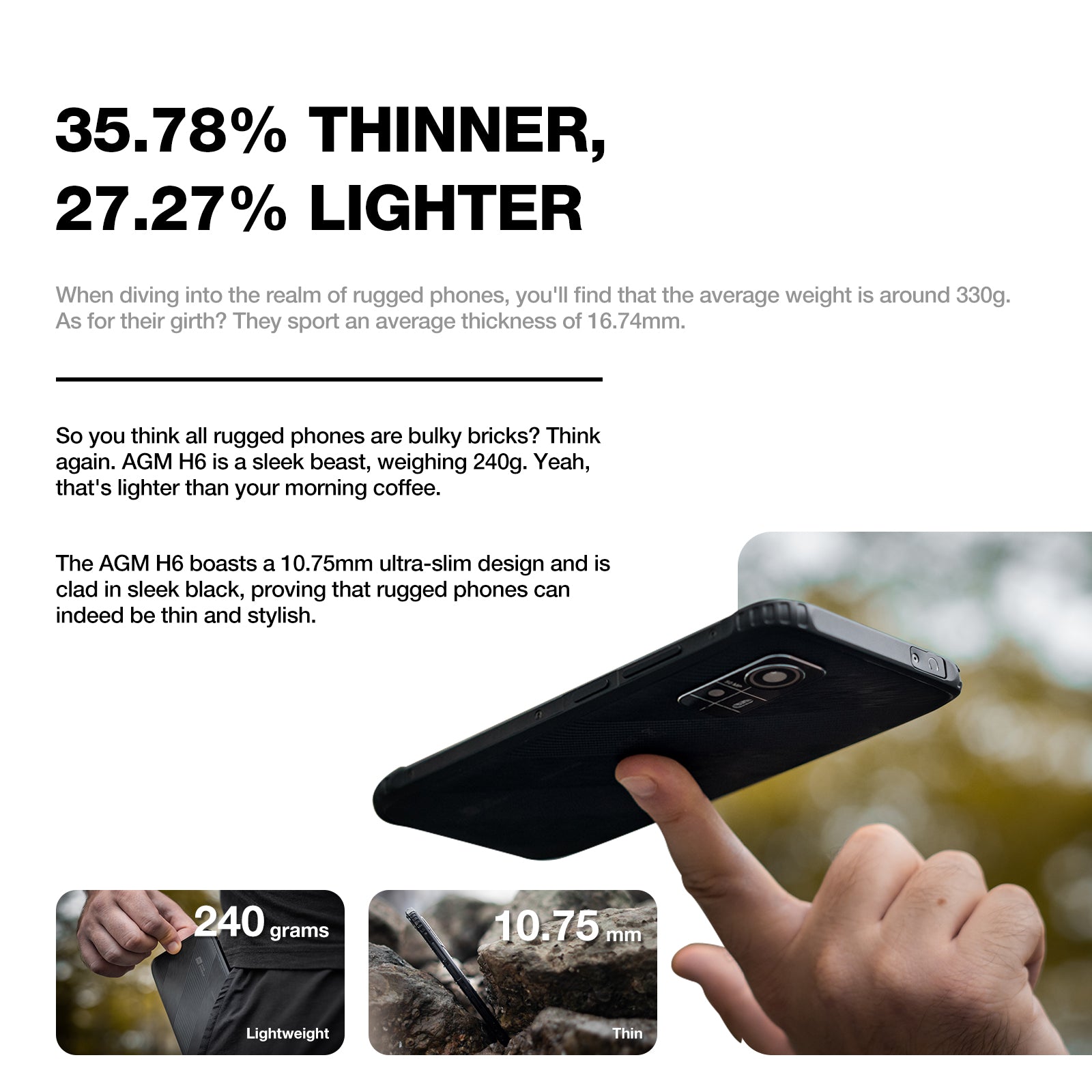 AGM H6 LITE | Ultra-Thin | Rugged | 6.56-inch 90Hz Display | 4GB RAM + 4GB Virtual Expanded RAM + 128GB ROM | Android 13