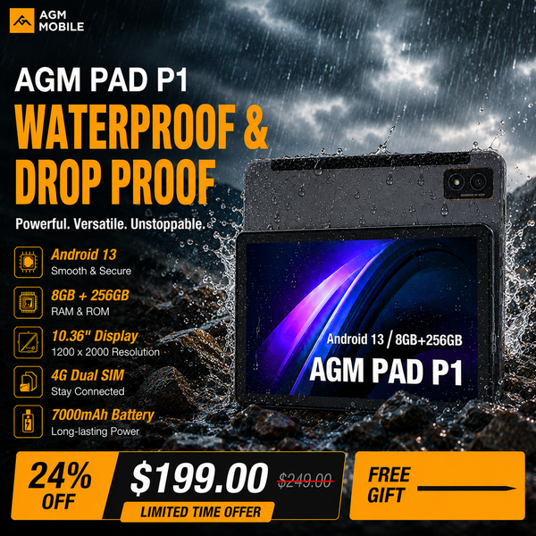 AGM PAD P1 | 4G LTE Waterproof & Drop Proof Tablet | Powerful Chipset | Lightweight | 2K Resolution Display | Big Battery | Android 13