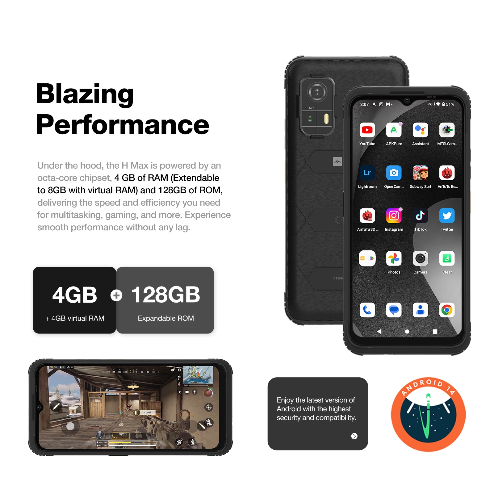 AGM H Max | Rugged | 10000 mAh Battery | 8GB+256GB | 90Hz Display | 4G Dual SIM | Android 14