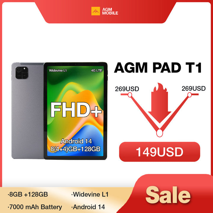 AGM PAD T1|Featherweight|11"FHD+|T606 Octa-Core Processor|Android 14|7000 mAh Battery