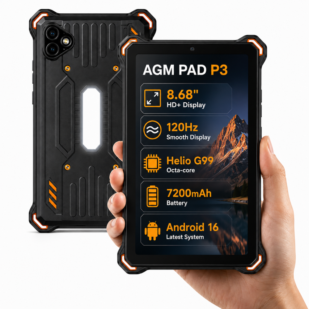 AGM PAD P3 | 8.68" Compact Rugged Tablet | Helio G99 | IP68/IP69K | Waterproof | 120Hz Display | eSIM | Android 16