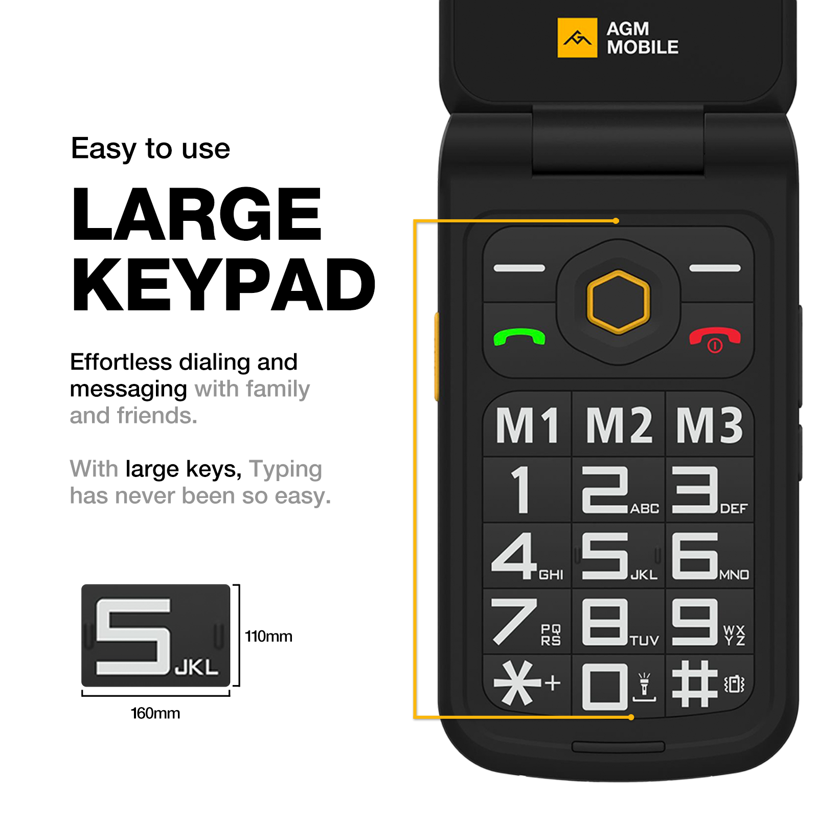 AGM M8 FLIP | 4G Rugged Flip Phone | SOS Side Key | One Click Call | Powerful Speaker | Big Battery | US Warehouse