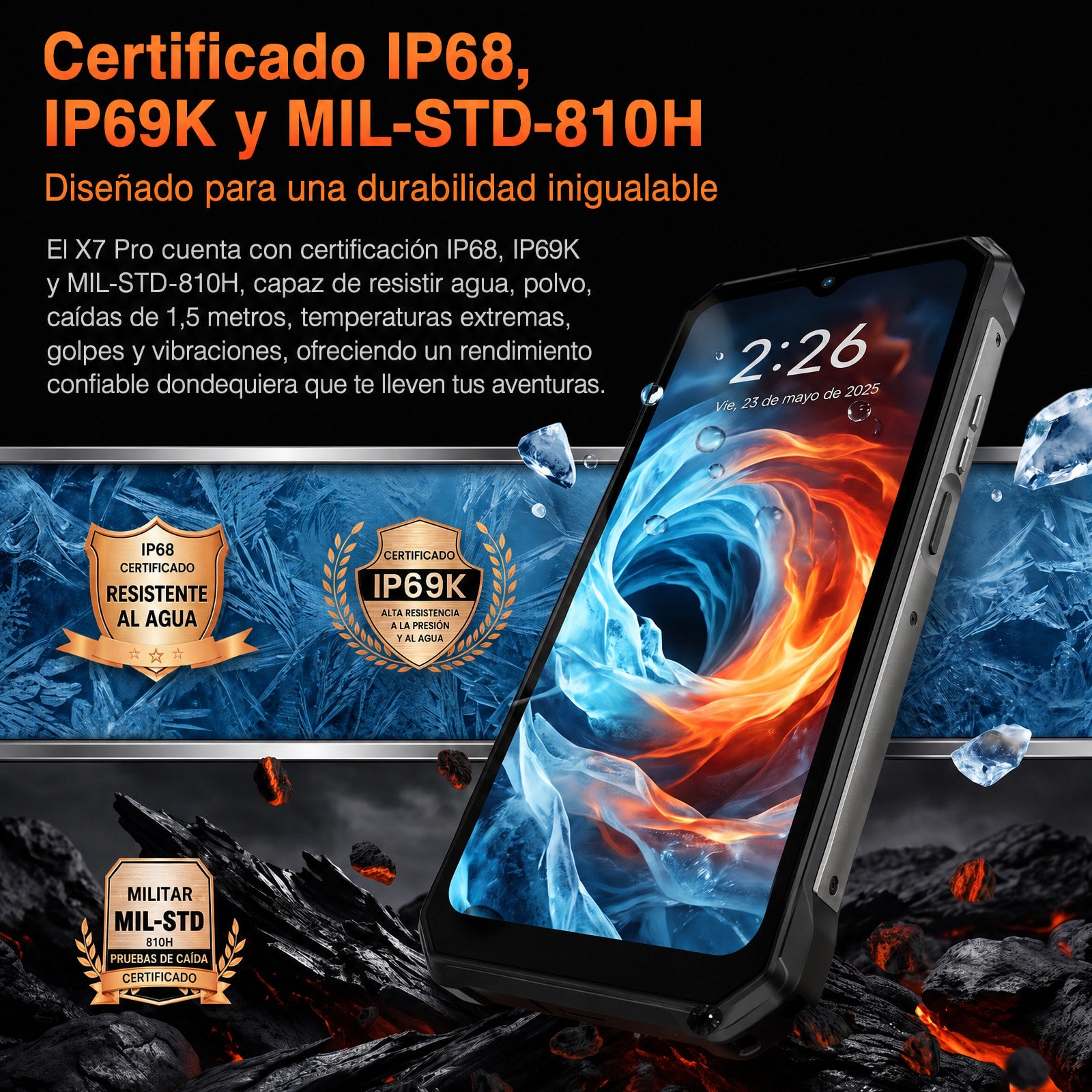 AGM X7 Pro | Smartphone Robusto con Imágenes Térmicas | Resolución Térmica de 512×384 | 6GB+256GB | Batería de 10000mAh | IP68/IP69K | Carga Inalámbrica | Android 16 | eSIM