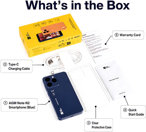 AGM NOTE N2 | 4.96" Small Android Smartphone | Removable Battery | Android 16 Go | Pocket-Friendly Design | IP54 Splash Protection