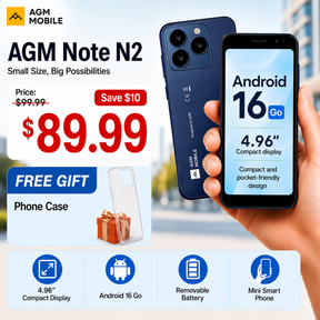 AGM NOTE N2 | 4.96" Small Android Smartphone | Removable Battery | Android 16 Go | Pocket-Friendly Design | IP54 Splash Protection