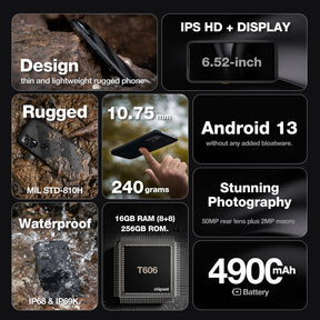 AGM H6 | Ultra-Thin | Rugged | 8GB RAM + 8GB Virtual Expanded RAM + 256GB ROM | 6.56-inch 90Hz Display | Android 13