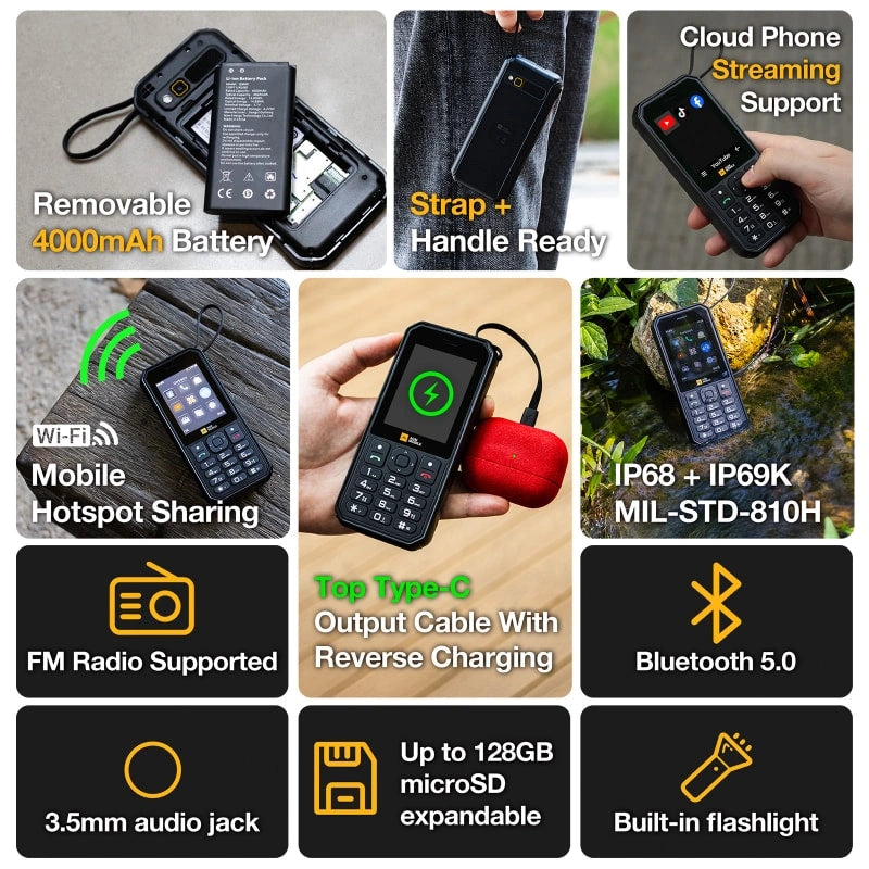 Pre Sale | AGM M11｜Rugged Power Bank Phone｜Wired Reverse Charging｜4G LTE｜4000mAh Battery｜WiFi Hotspot｜FM Radio｜3.5mm Jack｜IP68&IP69K | WaterProof