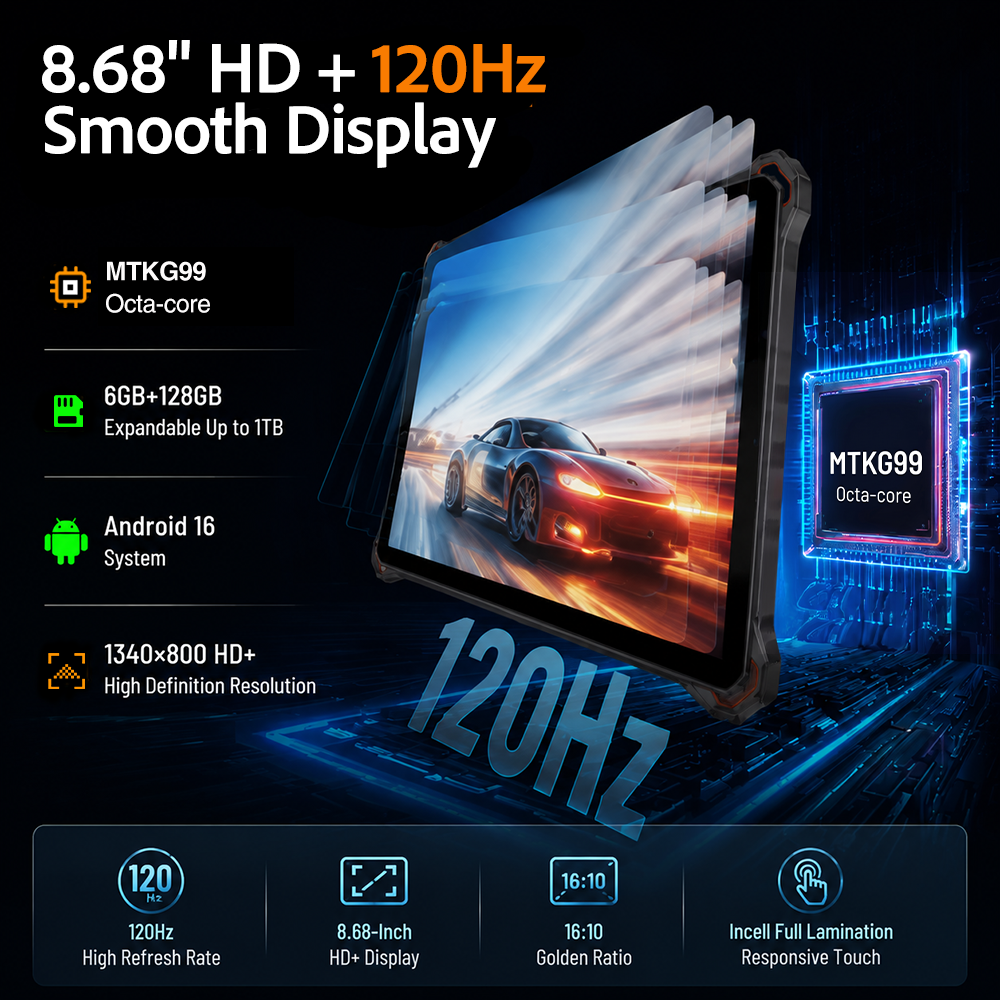 Pre-Order | AGM PAD P3 | 8.68" Compact Rugged Tablet | Helio G99 | IP68/IP69K | Waterproof | 120Hz Display | eSIM | Android 16