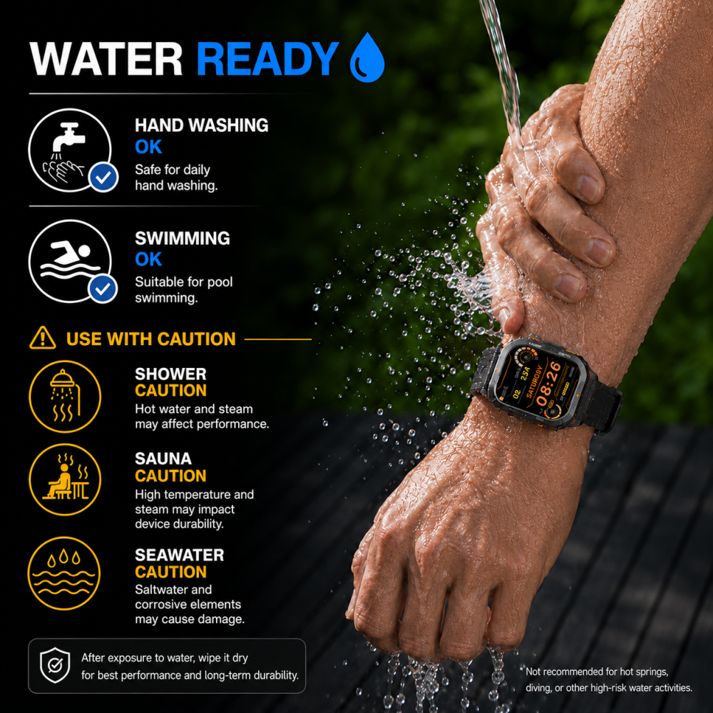 AGM Legion 3 | Smart Watch | AMOLED Display | 500mAh Battery| Bluetooth Call | Heart Rate Monitor | 5ATM Waterproof | LED Flashlight | Square Rugged Sport Watch