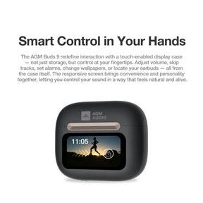 AGM Buds 9 | Touch-Enabled Display Case | 13mm Full-Range Sound | -25dB ANC | IPX4 Water Resistance
