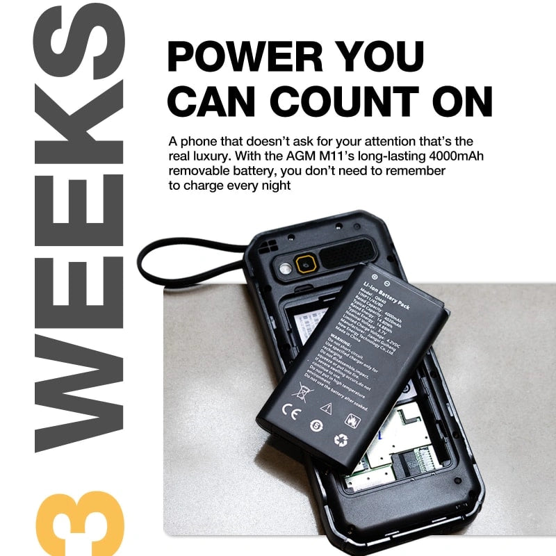 Pre Sale | AGM M11｜Rugged Power Bank Phone｜Wired Reverse Charging｜4G LTE｜4000mAh Battery｜WiFi Hotspot｜FM Radio｜3.5mm Jack｜IP68&IP69K | WaterProof