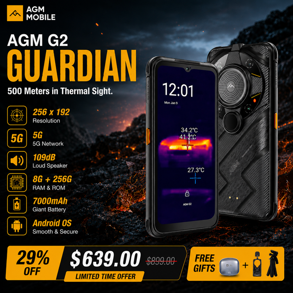 AGM G2 Guardian | 5G Unlocked Rugged Smartphone | Thermal Monocular Long Detection Range: 500m/yd | 10 mm Objective Lens