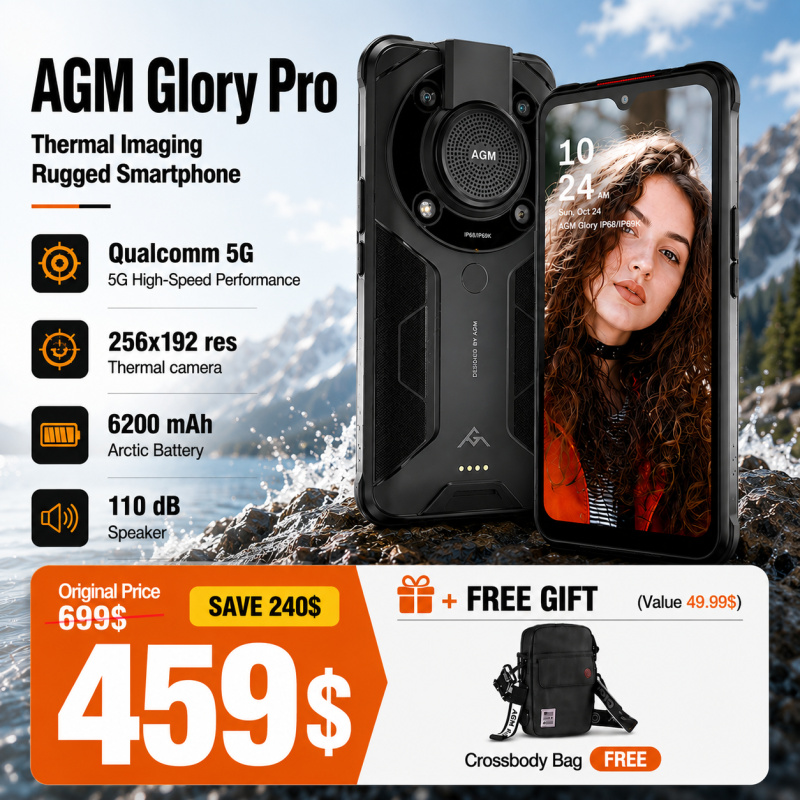 AGM Glory Pro | 5G Unlocked Rugged Smartphone | Top Thermal Camera Resolution: 256 x 192 Refresh Rate: 25 FPS | US Warehouse