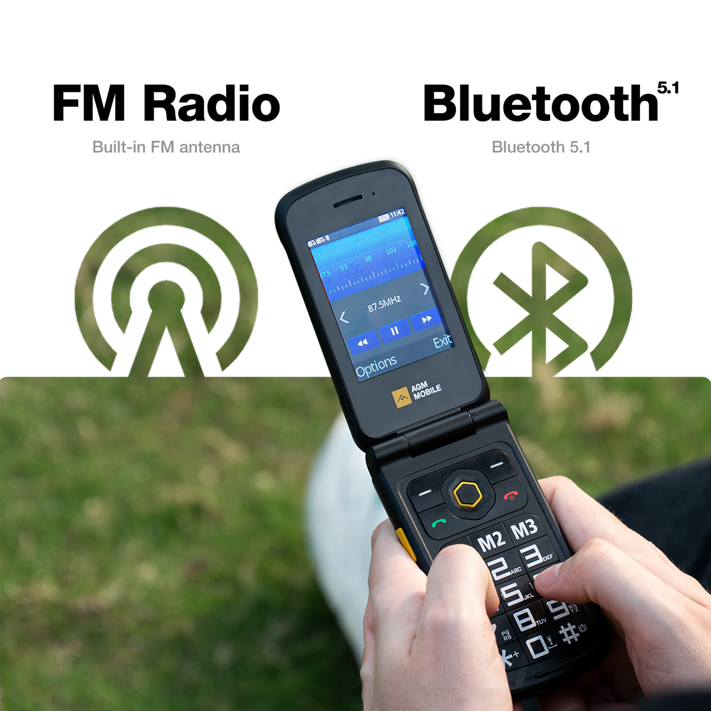 AGM M8 FLIP 4G Rugged Flip Phone SOS Side Key One Click Call P