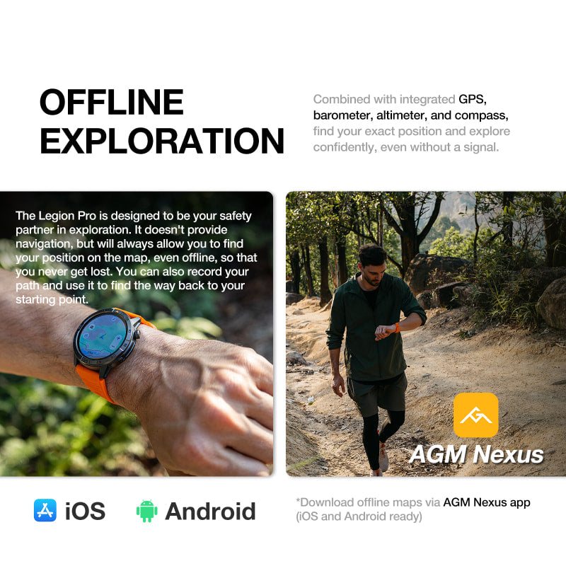 AGM Legion Pro | GPS | Offline Map | 5ATM | IP68 Waterproof | 100+ Sports Modes | Smart Watch