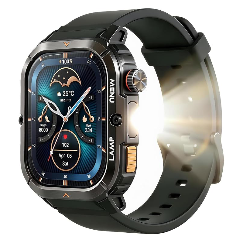 AGM Legion 3 | Smart Watch | AMOLED Display | 500mAh Battery| Bluetooth Call | Heart Rate Monitor | 5ATM Waterproof | LED Flashlight | Square Rugged Sport Watch