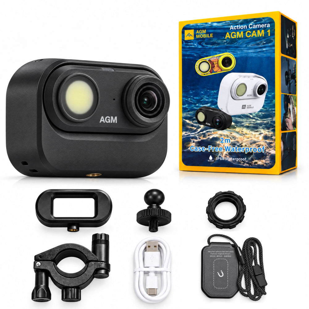 Pre-Order | AGM CAM 1 | 2K Mini Action Camera | 39g Ultra-Light | IP68/IP69K Waterproof | Built-in LED Light | Magnetic Mount | 1.45-inch Display
