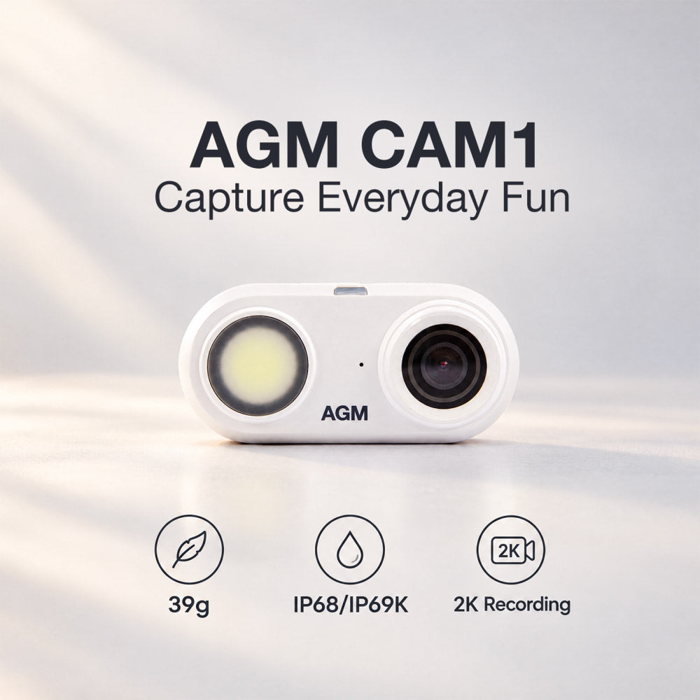 Pre-Order | AGM CAM 1 | 2K Mini Action Camera | 39g Ultra-Light | IP68/IP69K Waterproof | Built-in LED Light | Magnetic Mount | 1.45-inch Display