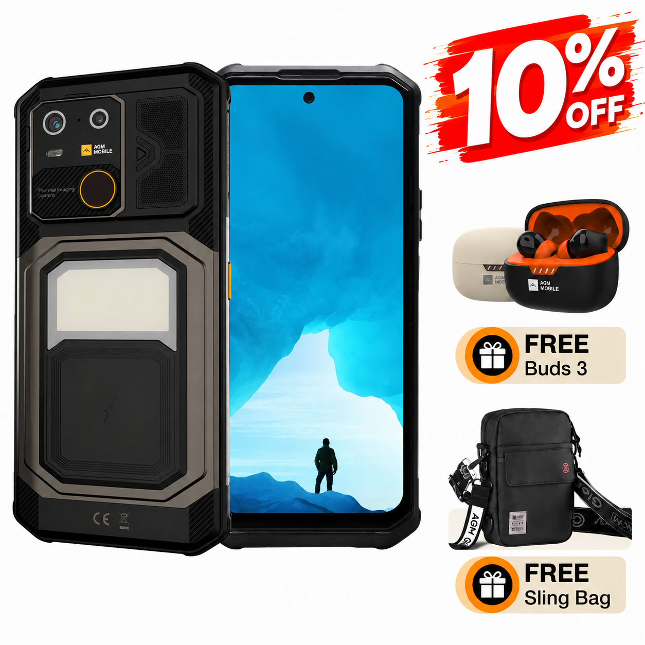 AGM G3 | Rugged Smartphone | 12GB+512GB | 10000mAh Battery | 5W Speaker 116dB  | 50MP Front Camera | 120Hz Display | IP68 IP69K | Wireless Charging