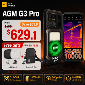 AGM G3 PRO | Thermal Imaging Rugged Smartphone | 12GB+512GB | 10000mAh Battery | 5W Speaker 116dB | 120Hz Display | MIL-STD-810H | Wireless Charging