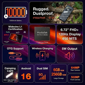 Pre-Order | AGM X7 | 5G Rugged Smartphone | 10000mAh Battery | 120Hz FHD+ Display | IP68/IP69K | Wireless Charging | Android 16 | eSIM