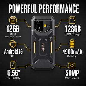 Pre-order | AGM H6 Pro | Slim Rugged Smartphone | 6.56-inch HD+ Display | 50MP Camera | 5000mAh Battery | IP68/IP69K | Android 16 | NFC