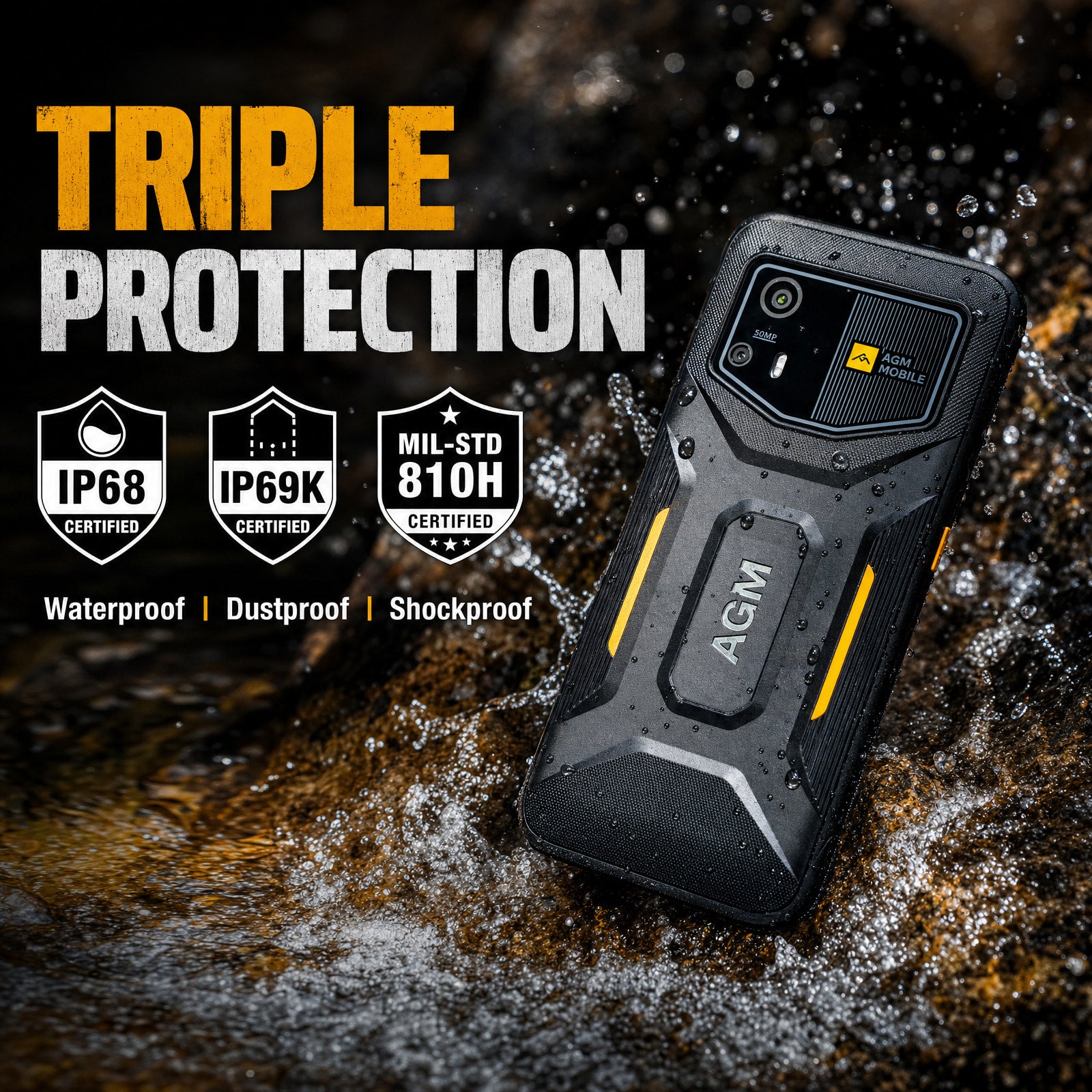 Pre-order | AGM H6 Pro | Slim Rugged Smartphone | 6.56-inch HD+ Display | 50MP Camera | 5000mAh Battery | IP68/IP69K | Android 16 | NFC
