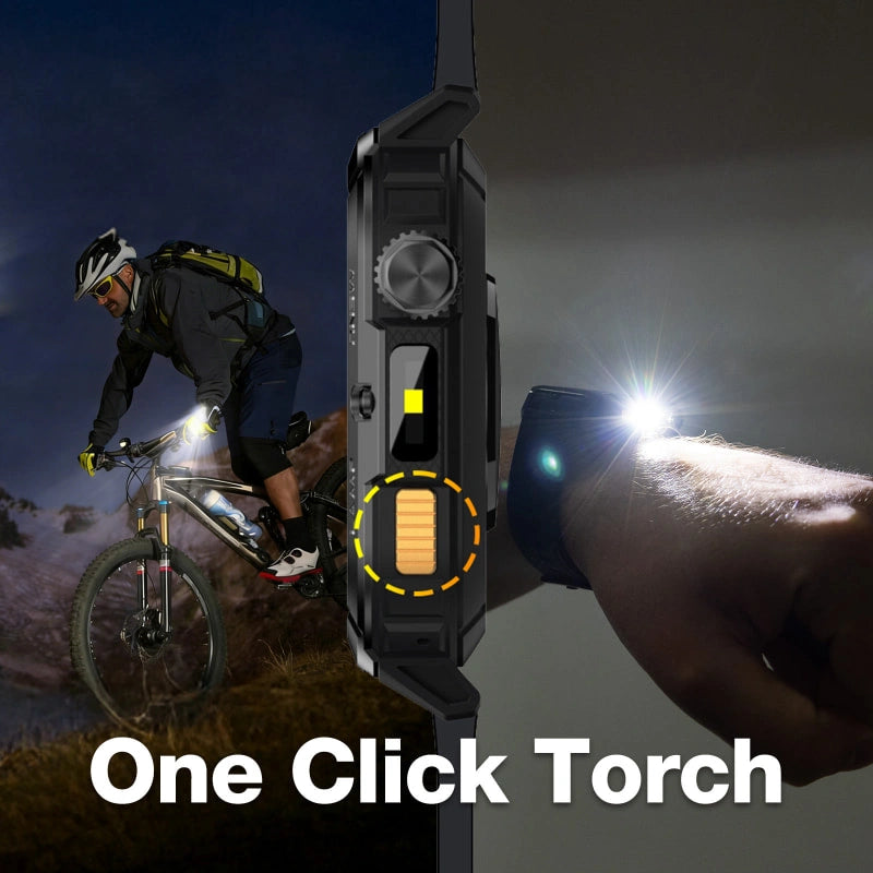 AGM Legion 3 | Smart Watch | OLED Display | 500mAh Battery| Bluetooth Call | Heart Rate Monitor | 5ATM Waterproof | LED Flashlight | Square Rugged Sport Watch