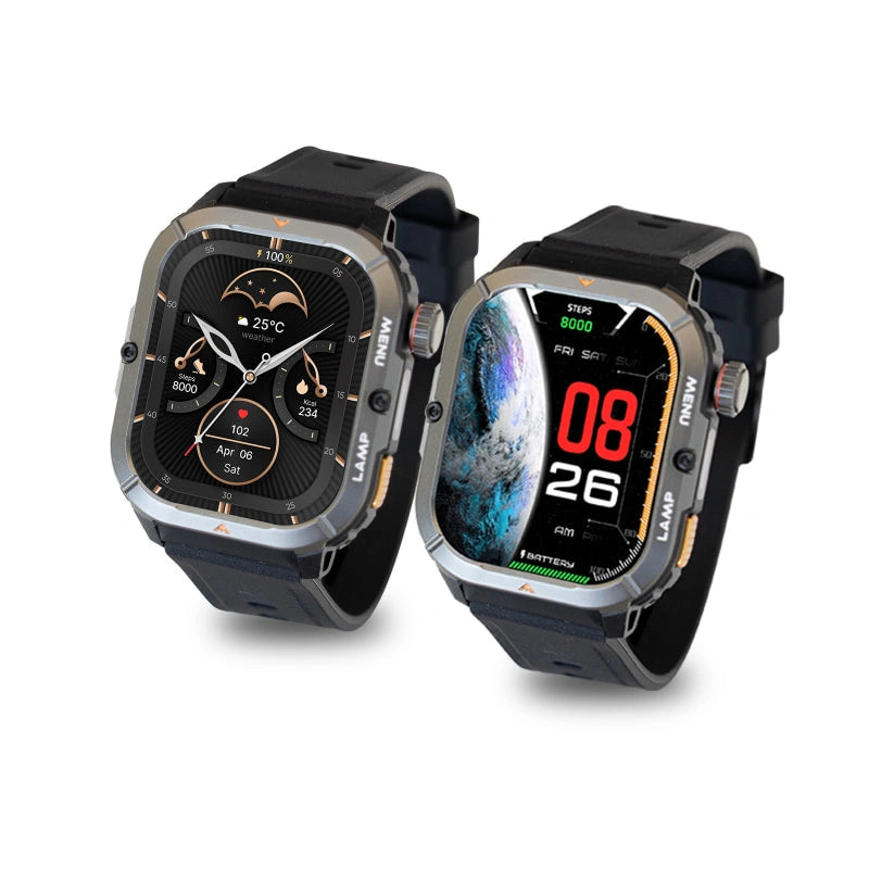 AGM Legion 3 | Smart Watch | OLED Display | 500mAh Battery| Bluetooth Call | Heart Rate Monitor | 5ATM Waterproof | LED Flashlight | Square Rugged Sport Watch