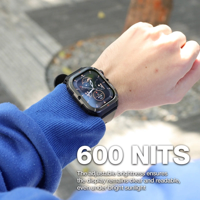 AGM Legion 3 | Smart Watch | OLED Display | 500mAh Battery| Bluetooth Call | Heart Rate Monitor | 5ATM Waterproof | LED Flashlight | Square Rugged Sport Watch