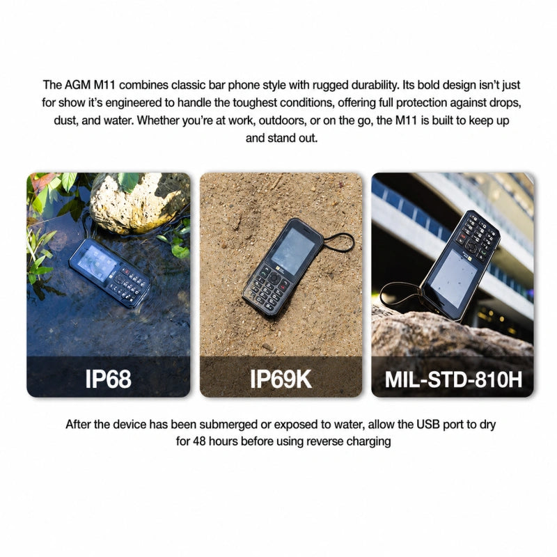 Pre-Order | AGM M11 | 4G Hotspot Phone｜Portable WiFi Hotspot｜4000mAh Battery｜IP68/IP69K Waterproof｜Wired Reverse Charging｜FM Radio｜3.5mm Jack