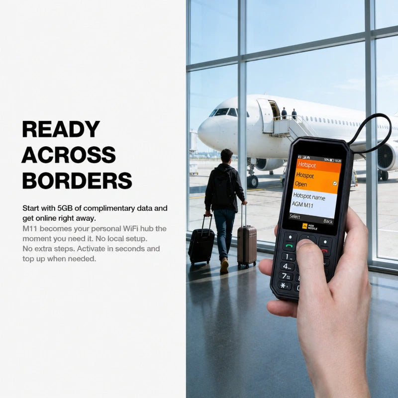 Pre-Order | AGM M11 | 4G Hotspot Phone｜Portable WiFi Hotspot｜4000mAh Battery｜IP68/IP69K Waterproof｜Wired Reverse Charging｜FM Radio｜3.5mm Jack