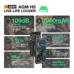 AGM H5 | Android 12 | Rugged Smartphone | 109dB Loudest Speaker | US Warehouse